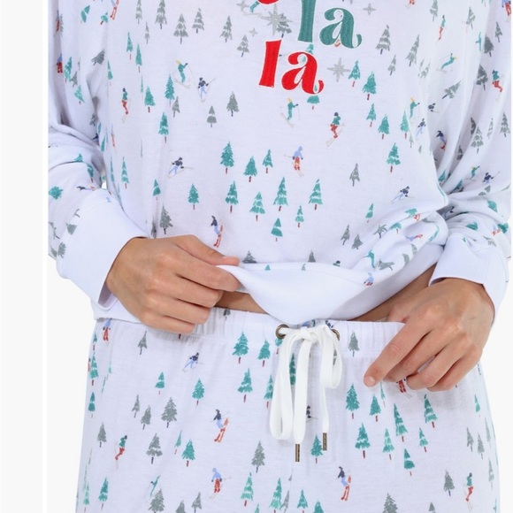 NEW! Honeydew Festive Soft White Pajama Set with Snow Ski & Tree Print - Picture 3 of 13